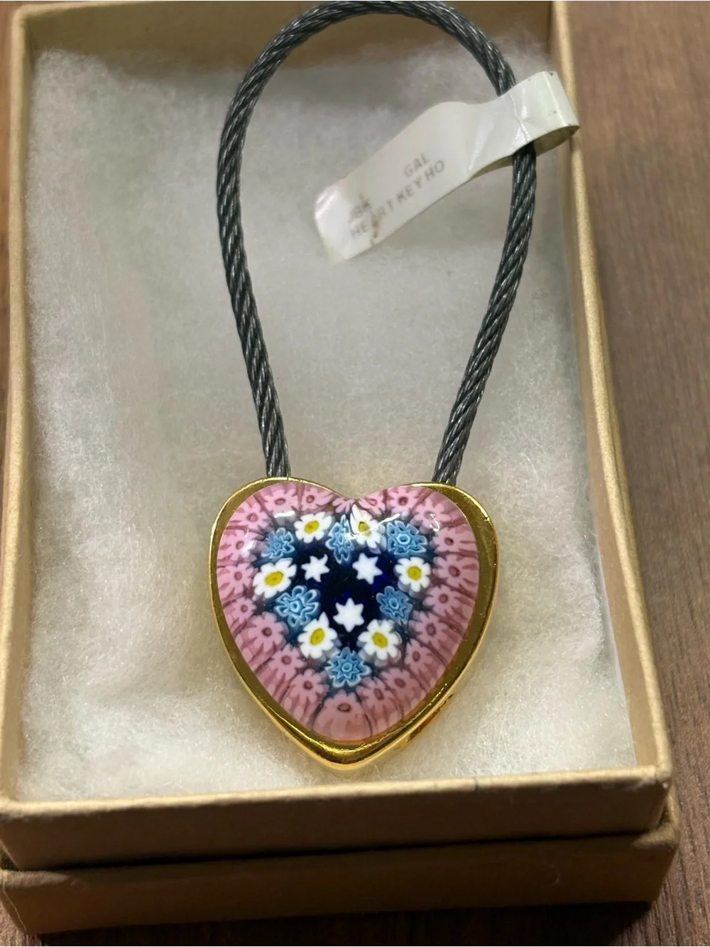 JBK Jackie Kennedy Murano Millefiori Glass Heart Key Ring Holder - NWT
